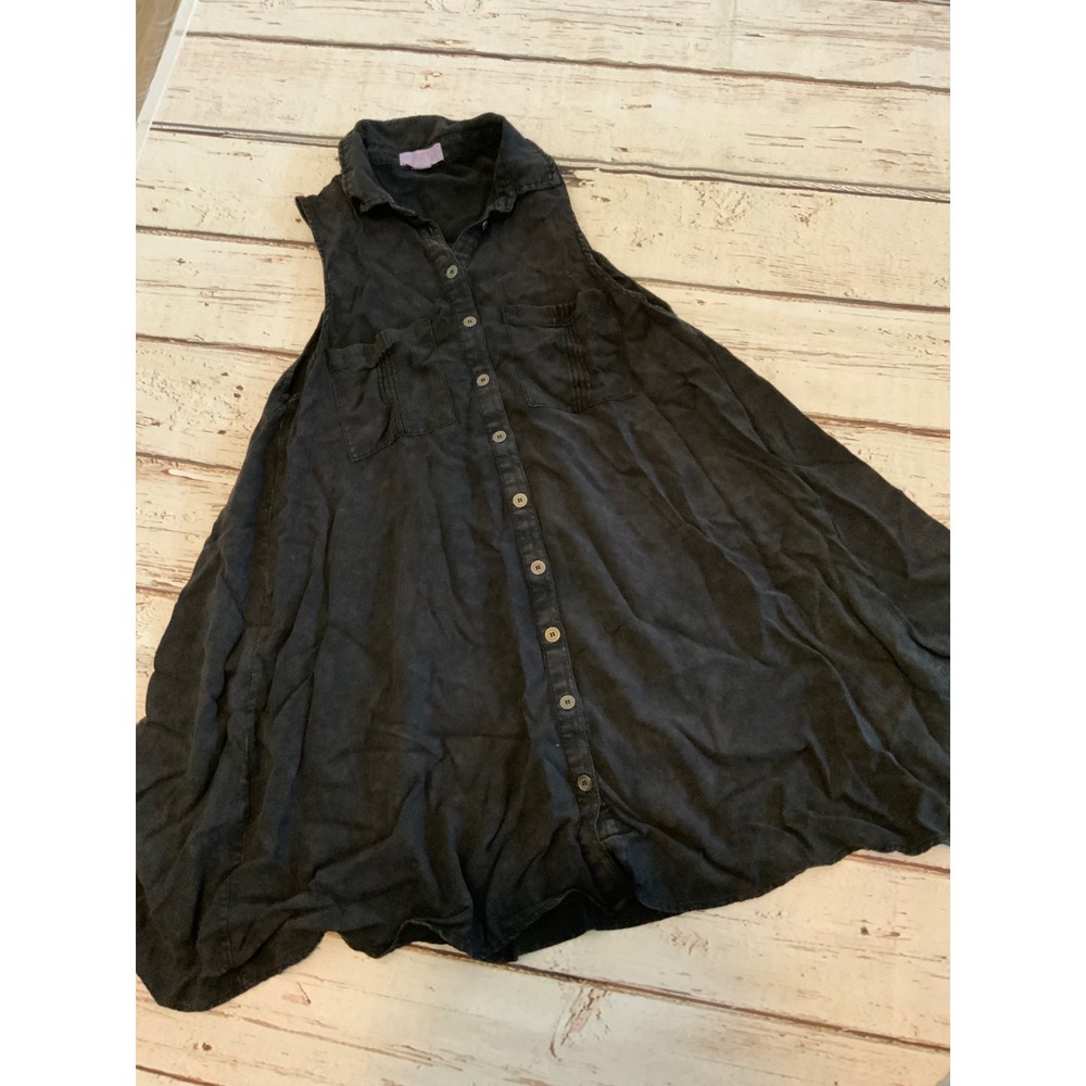 Sun & Shadow Sleeveless Button Down Shirt Dress Faded Black XS Nordstrom Pocket